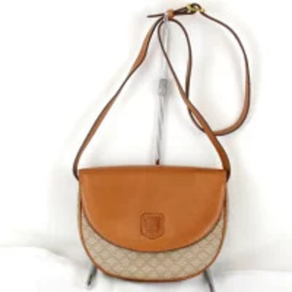 Celine Macadam Round Shoulder Bag Leather Brown